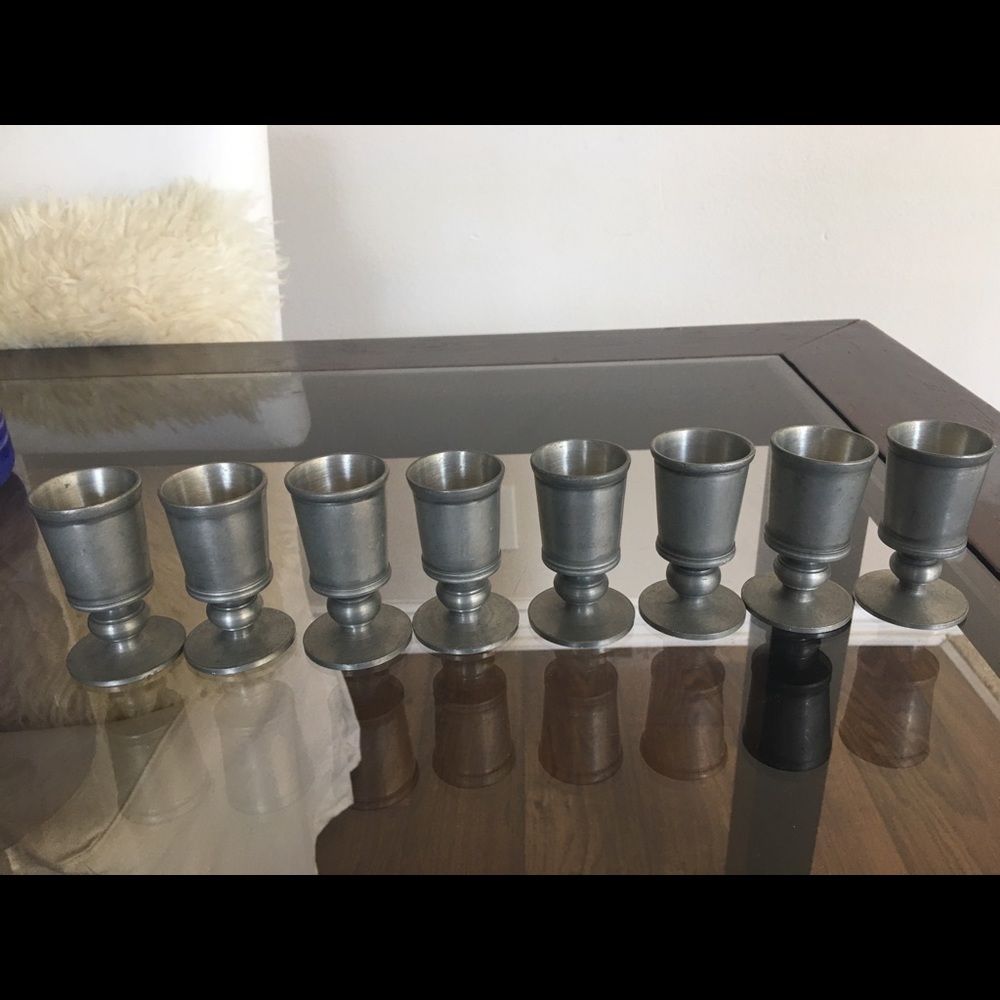 Norwegian pewter cordials, set of 8 for liqueur drinks